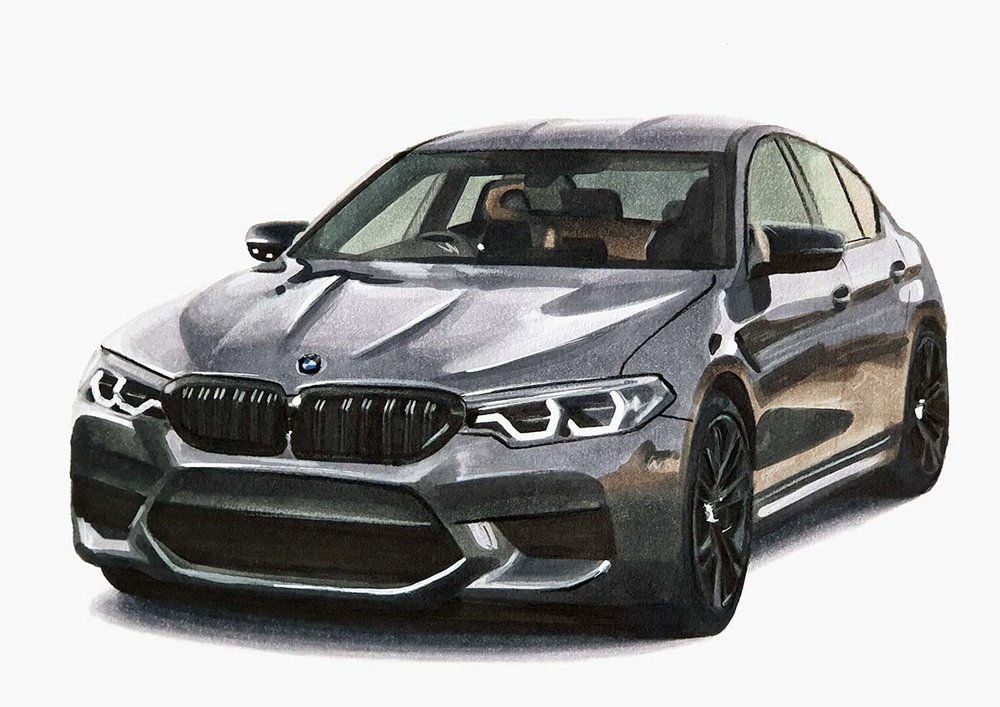 How To Draw A BMW M5 Competition - Realistic Step-By-Step Tutorial